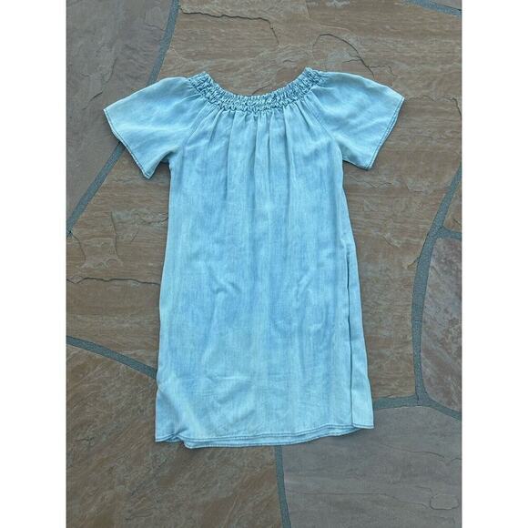Michael Stars Sz S Blue Chambray Denim Tencil Linen Tunic Dress Off Shoulder LS - Picture 3 of 4